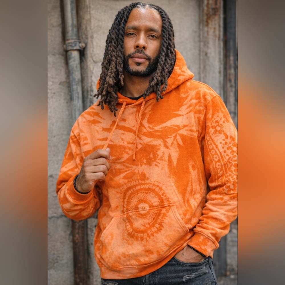 BUKS One-of-One Streetwear - Mens Sz XL Hoodie Orange Sweatshirt Long Sleeve